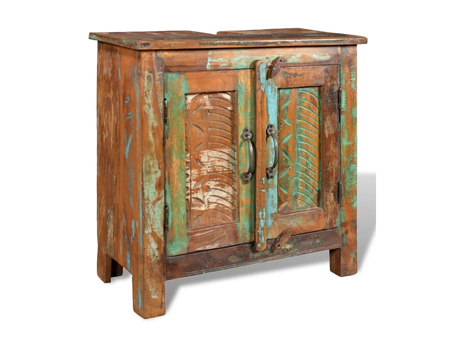 Ensemble meuble sous vasque et miroir en bois massif recyclé