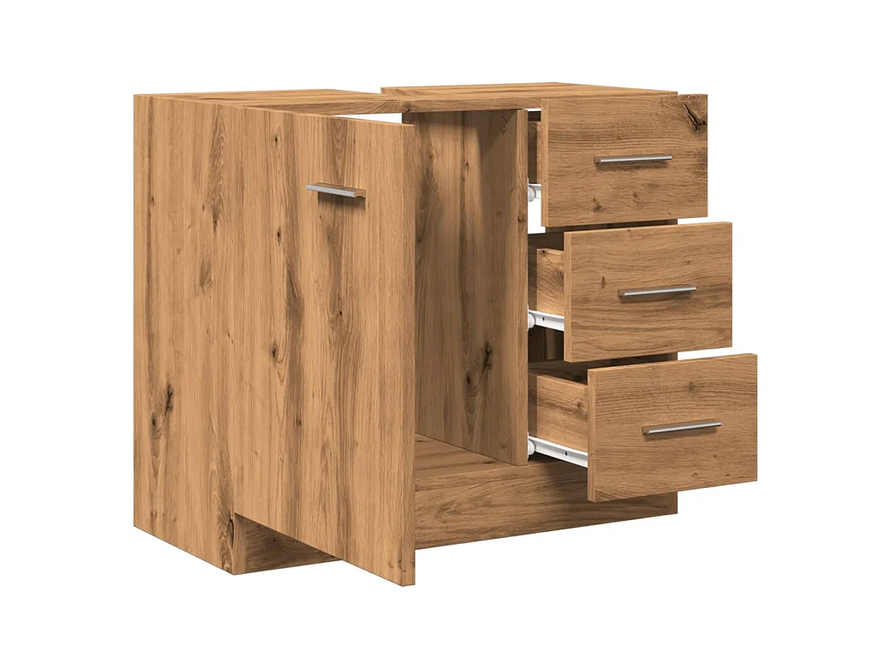 Armoire d'évier chêne artisanal 63x30x54 cm bois d'ingénierie
