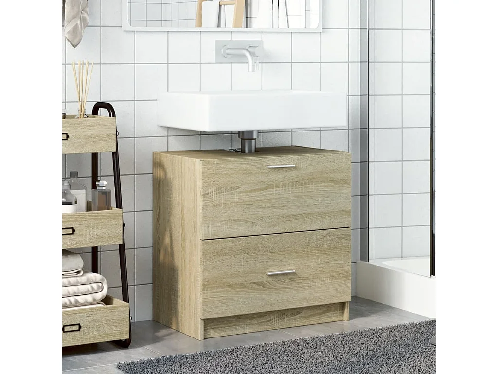 Waschbeckenschrank aus Sonoma-Eiche, 59 x 37 x 59 cm, Holzwerkstoff