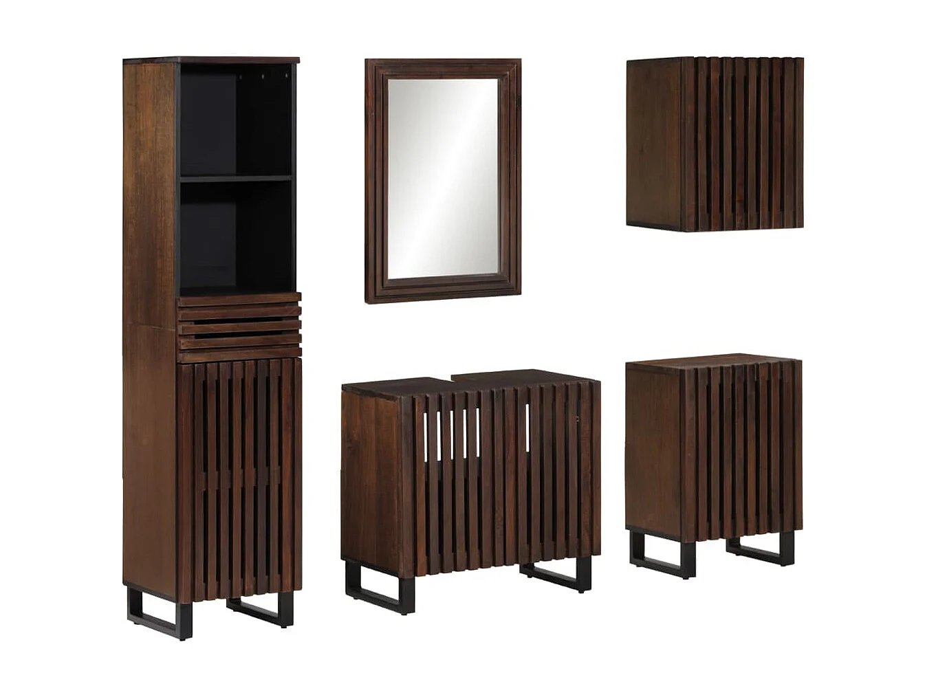 5-teiliges Badmöbelset aus massivem Mangoholz