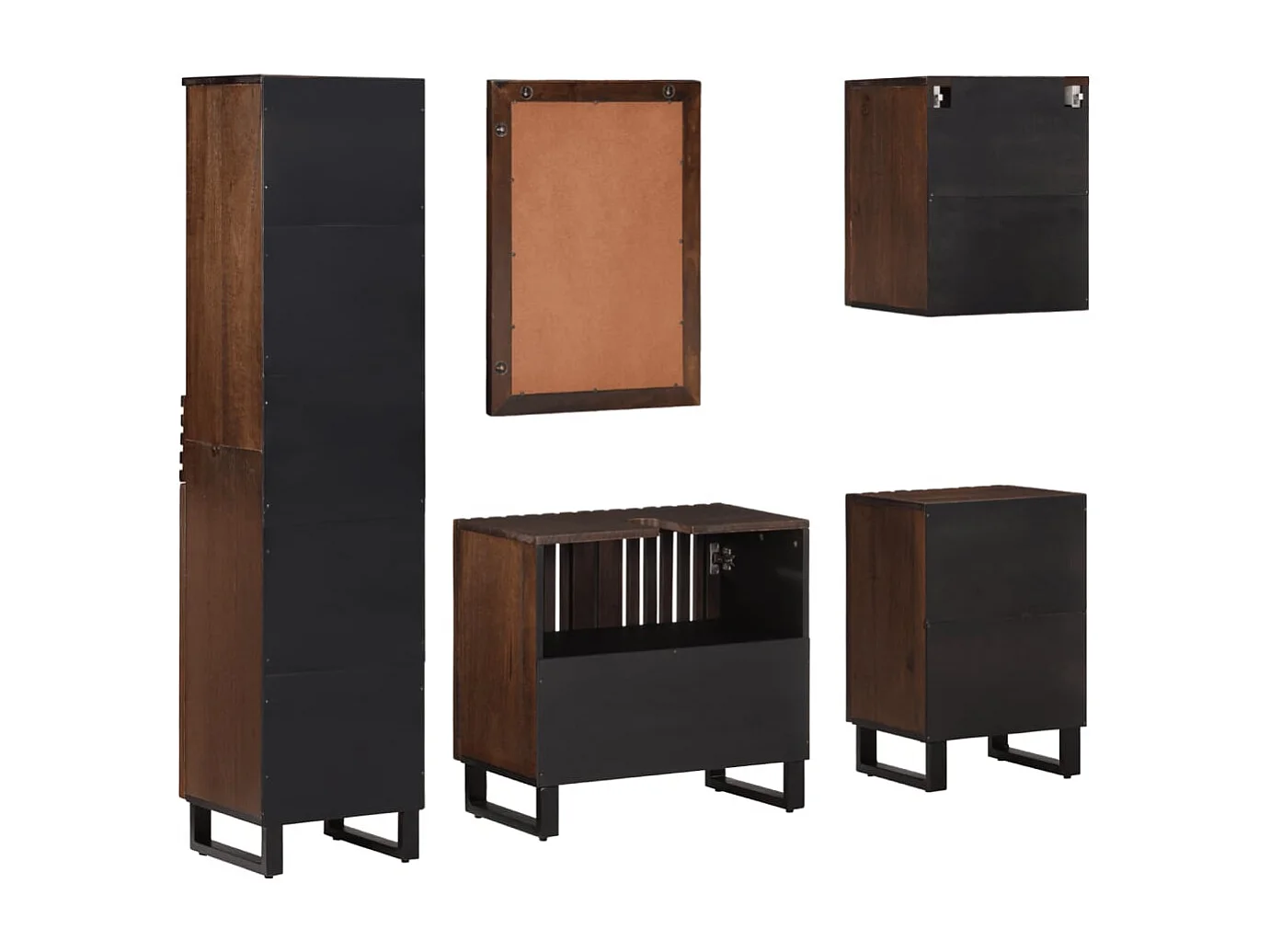 5-teiliges Badmöbelset aus massivem Mangoholz