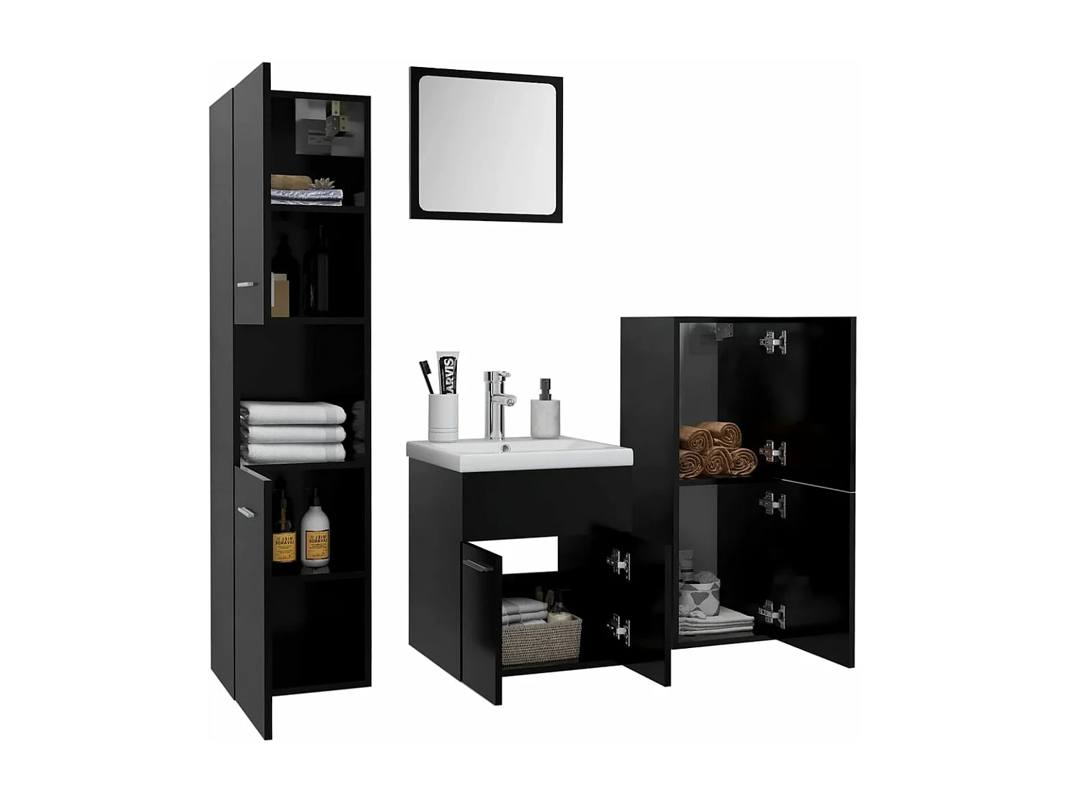 Ensemble de meubles de salle de bain Noir Aggloméré