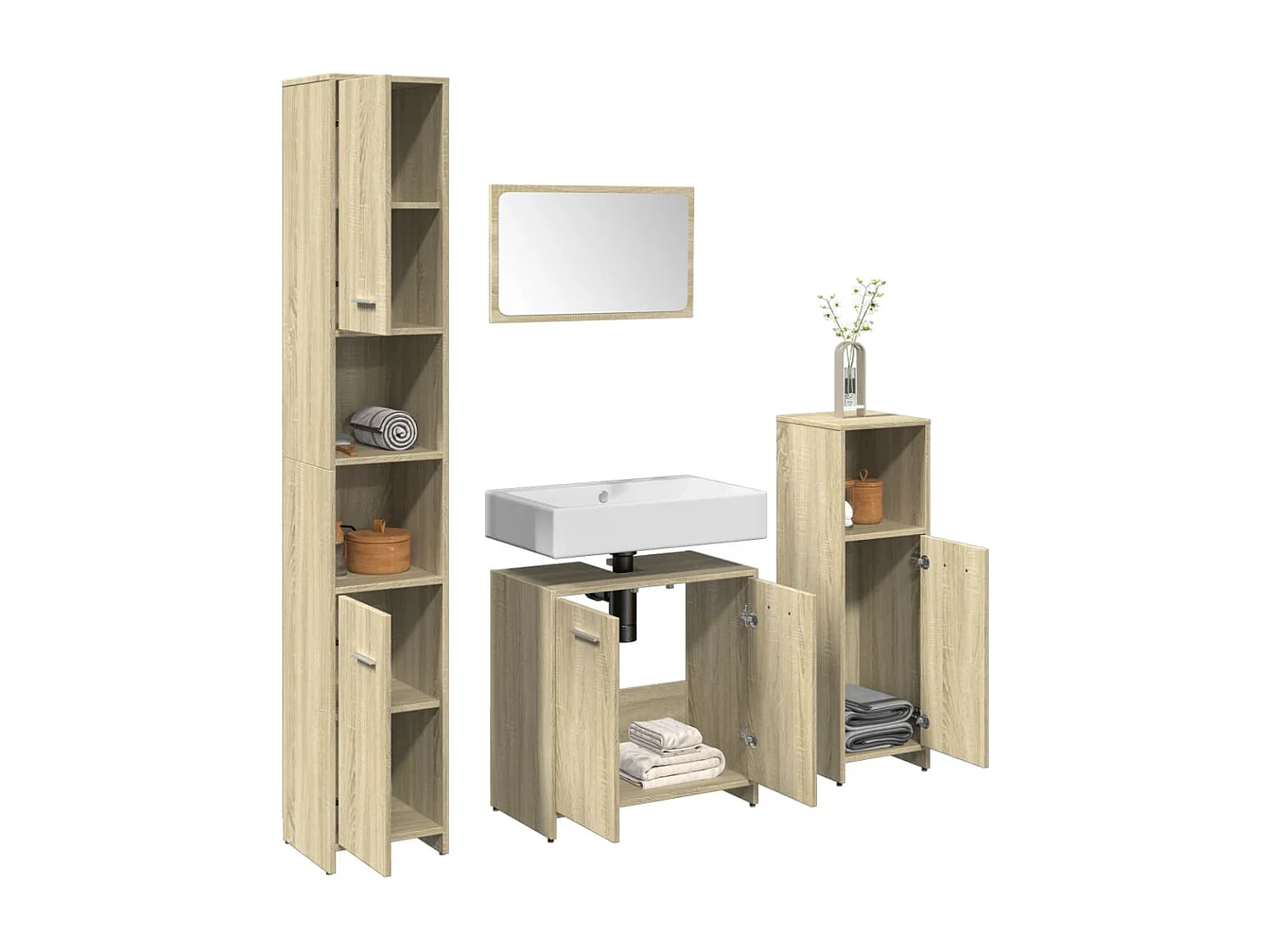 Conjunto de toucador de banheiro Sonoma Oak de 4 peças