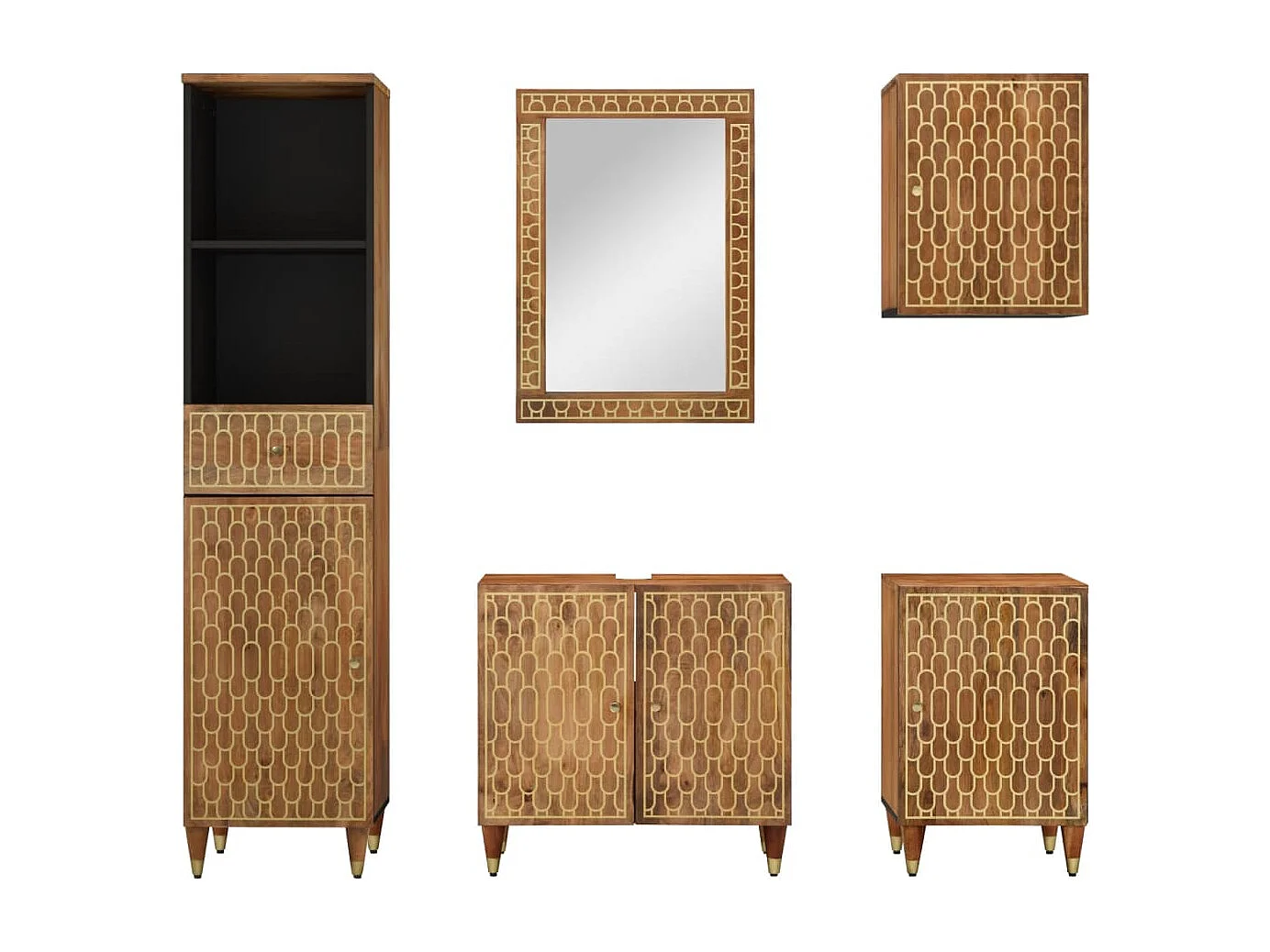 Set di mobili da bagno da 5 pezzi in legno massello di mango