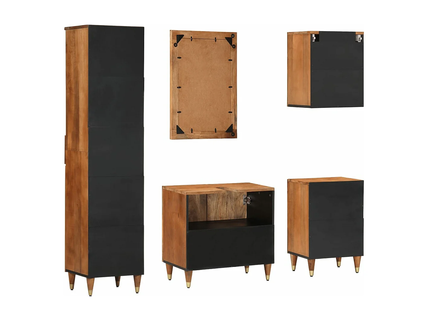 Set di mobili da bagno da 5 pezzi in legno massello di mango