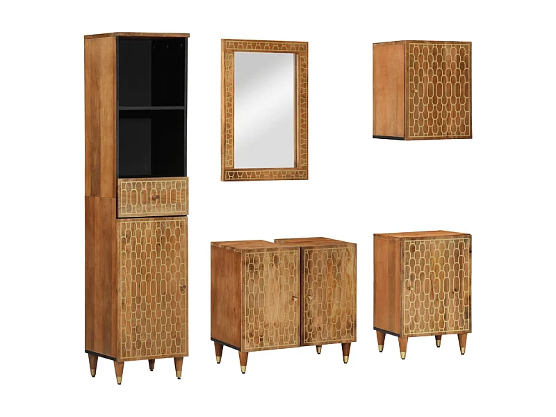 Juego de muebles de baño de madera maciza de mango de 5 piezas.