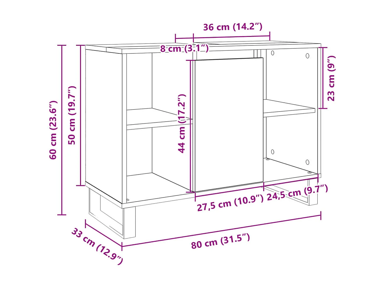 Armoire salle de bain chêne sonoma 80x33x60cm bois d'ingénierie
