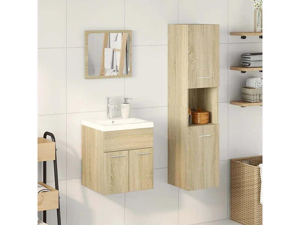 Ensemble de meubles de salle de bain 4 pcs chêne sonoma
