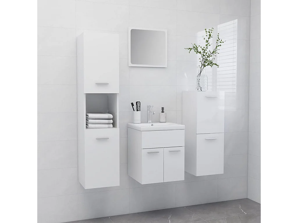 Ensemble de meubles de salle de bain Blanc brillant Aggloméré