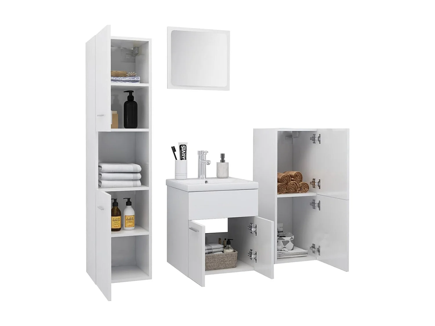 Ensemble de meubles de salle de bain Blanc brillant Aggloméré