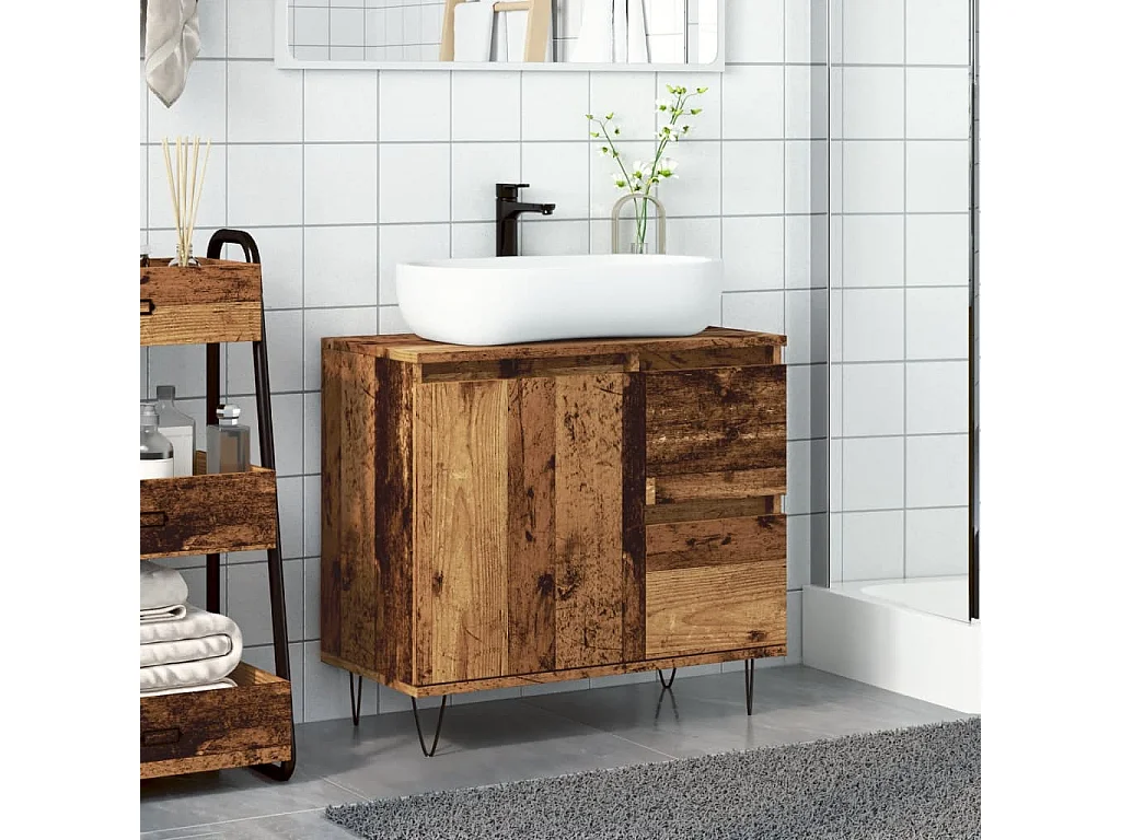 Mobile lavabo da bagno in legno vecchio 65x33x60 cm
