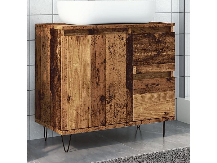 Armoire de lavabo de salle de bain vieux bois 65x33x60 cm
