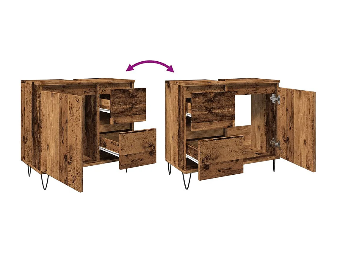 Waschbeckenunterschrank aus altem Holz, 65 x 33 x 60 cm