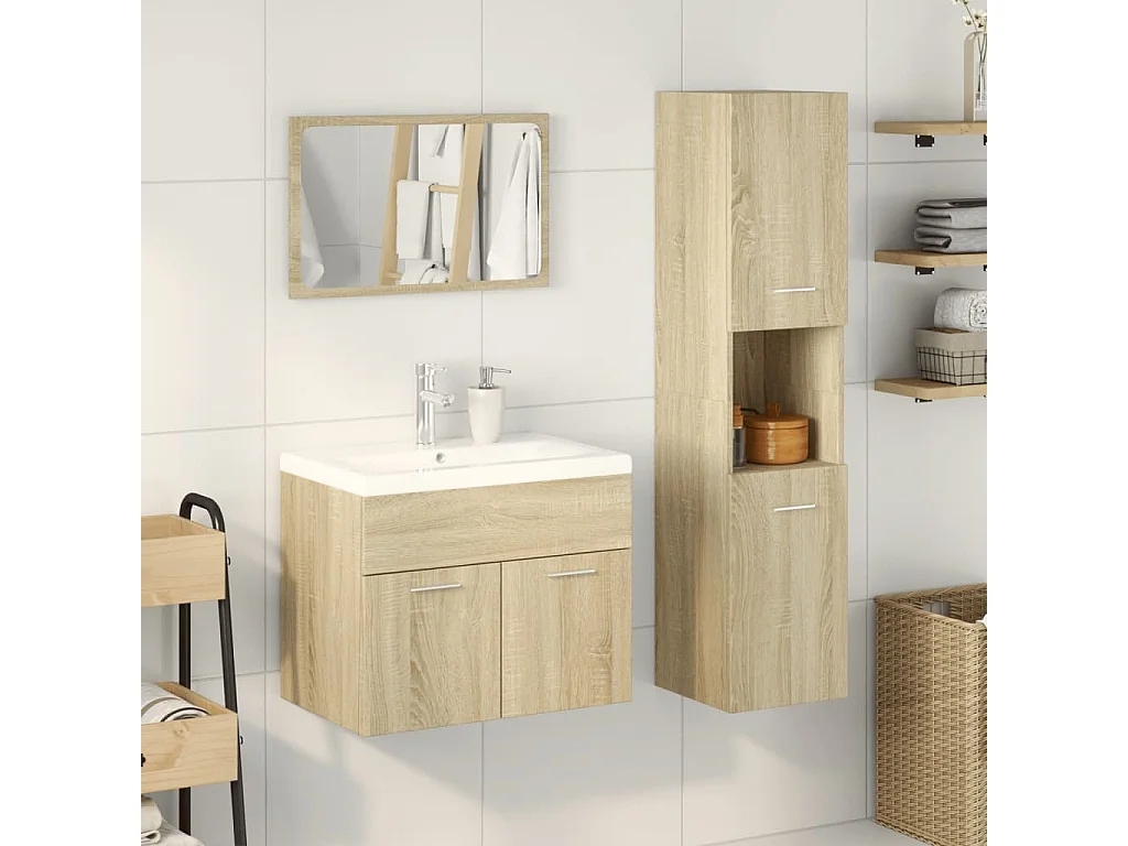 Set da bagno in rovere Sonoma da 3 pezzi