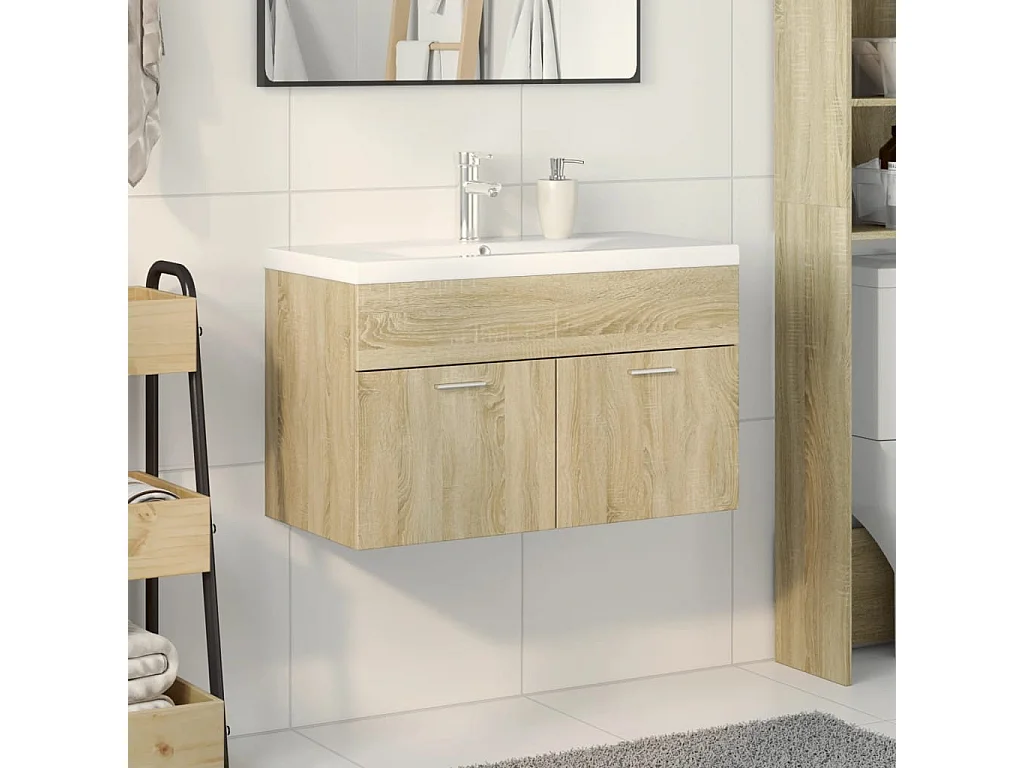 Armoire lavabo de salle de bain et bassin intégré chêne sonoma