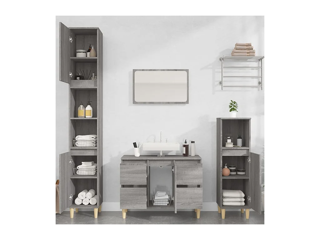 Ensemble de meubles de salle de bain 3 pcs Sonoma gris