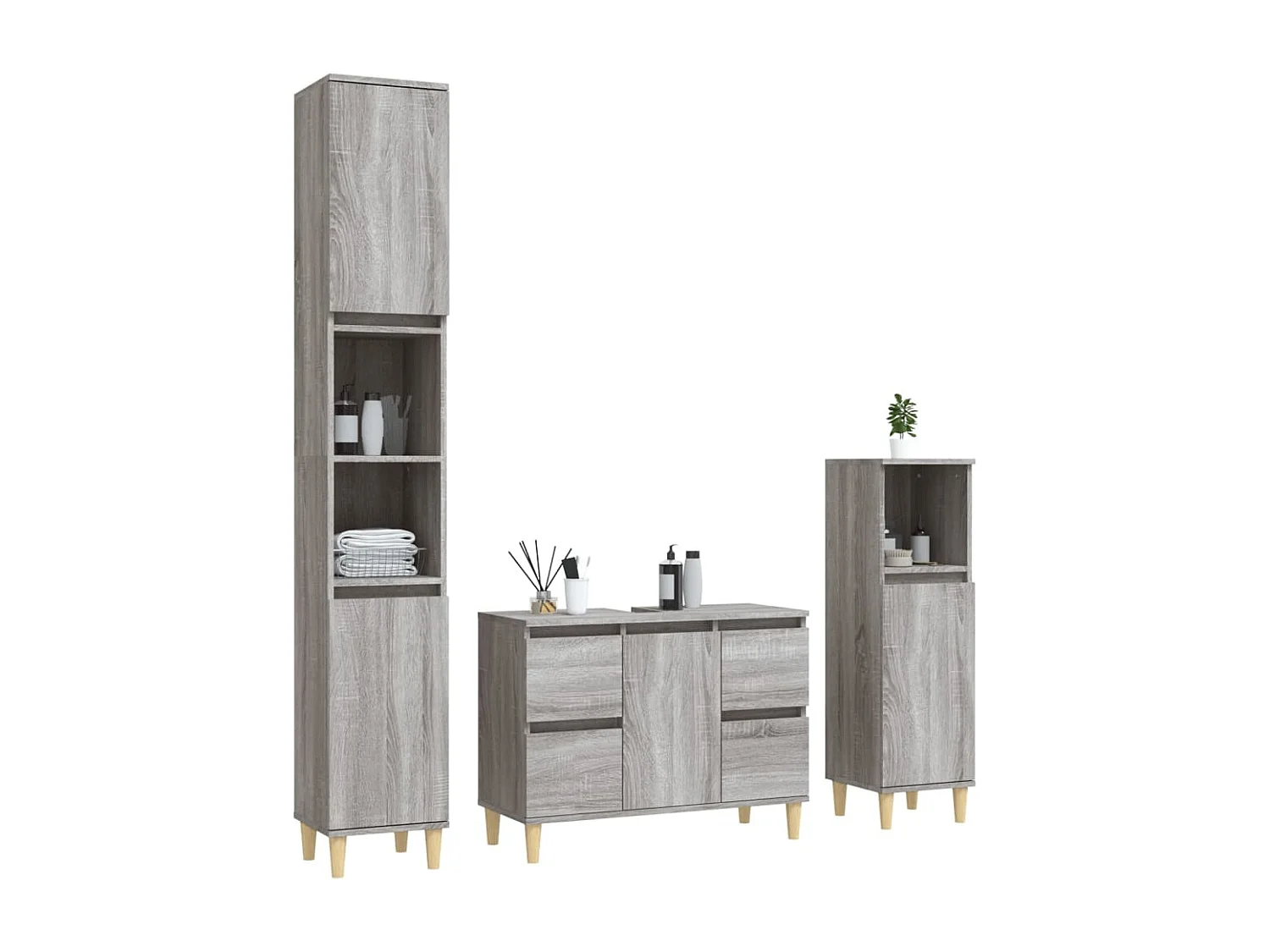 Ensemble de meubles de salle de bain 3 pcs Sonoma gris