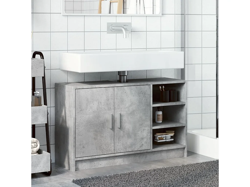 Mueble lavabo gris cemento 90x29x55 cm madera contrachapada