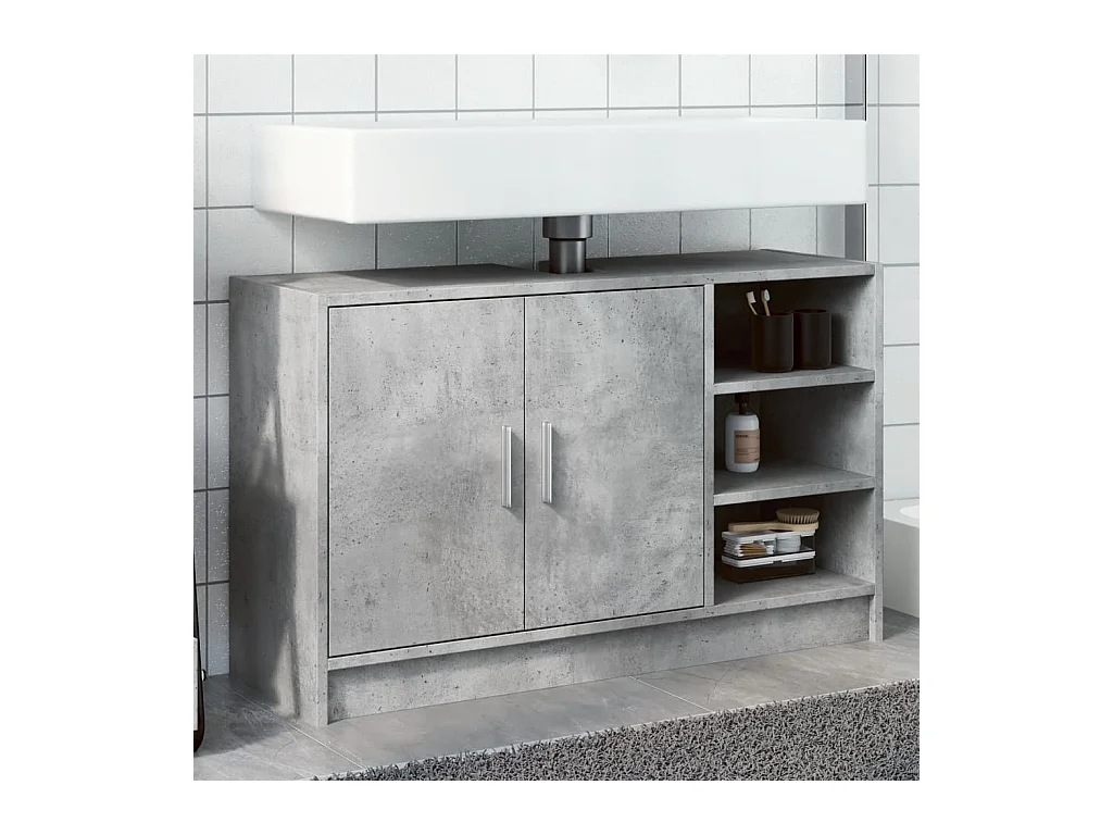 Betongrauer Waschbeckenunterschrank 90x29x55 cm, Holzwerkstoff