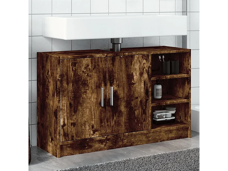 Mueble lavabo roble ahumado 90x29x55 cm madera contrachapada