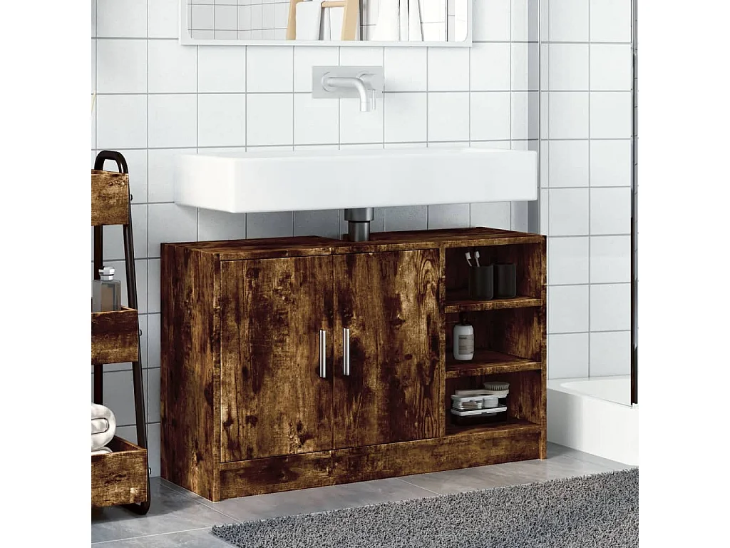 Armoire d'évier chêne fumé 90x29x55 cm bois d'ingénierie