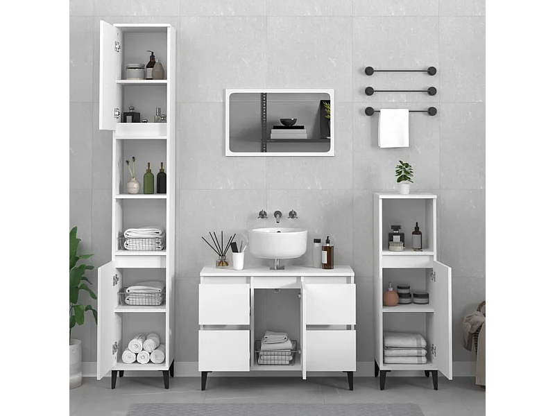 Juego de muebles de baño de madera de ingeniería blanca de 3 piezas.