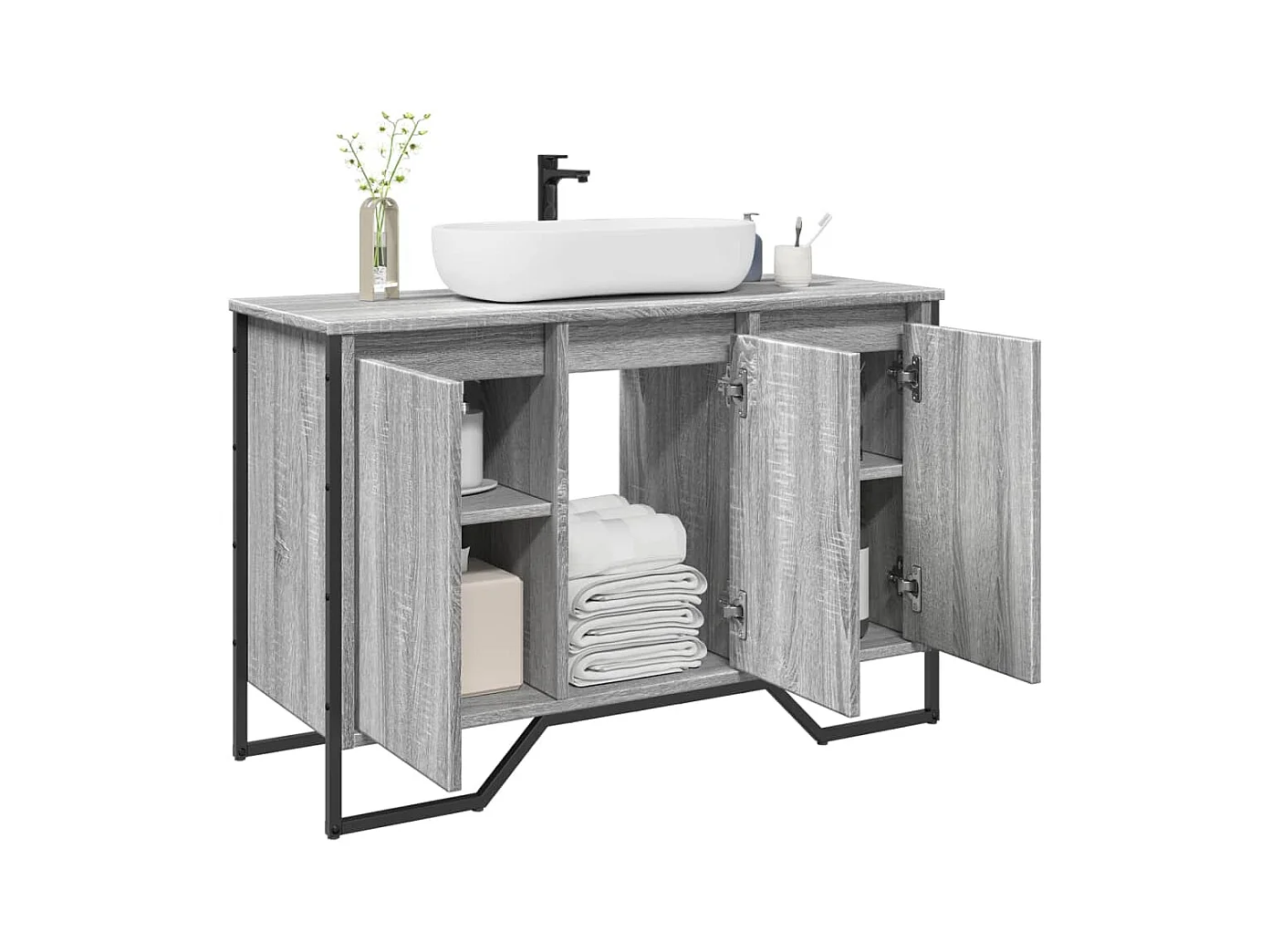 Armoire lavabo de salle de bain sonoma gris 91x35x60 cm