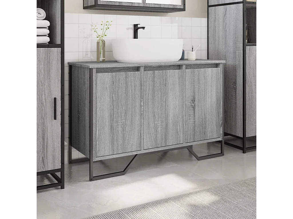 Armoire lavabo de salle de bain sonoma gris 91x35x60 cm