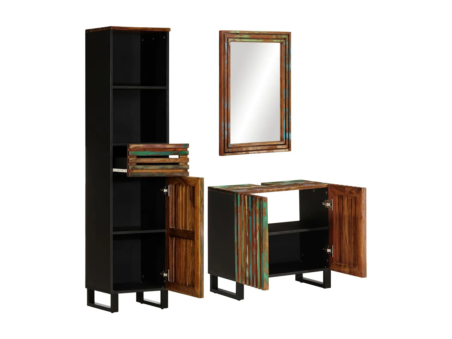 3-teiliges Badmöbelset aus massivem Akazienholz