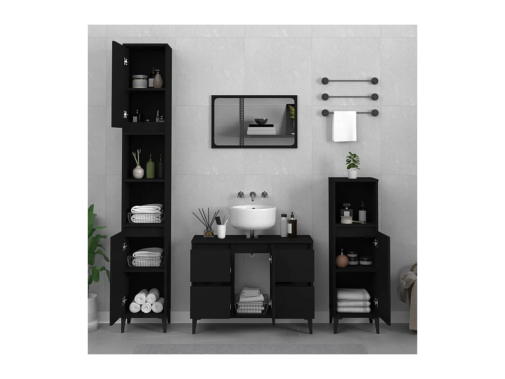 Ensemble de meubles salle de bain 3 pcs noir bois d'ingénierie