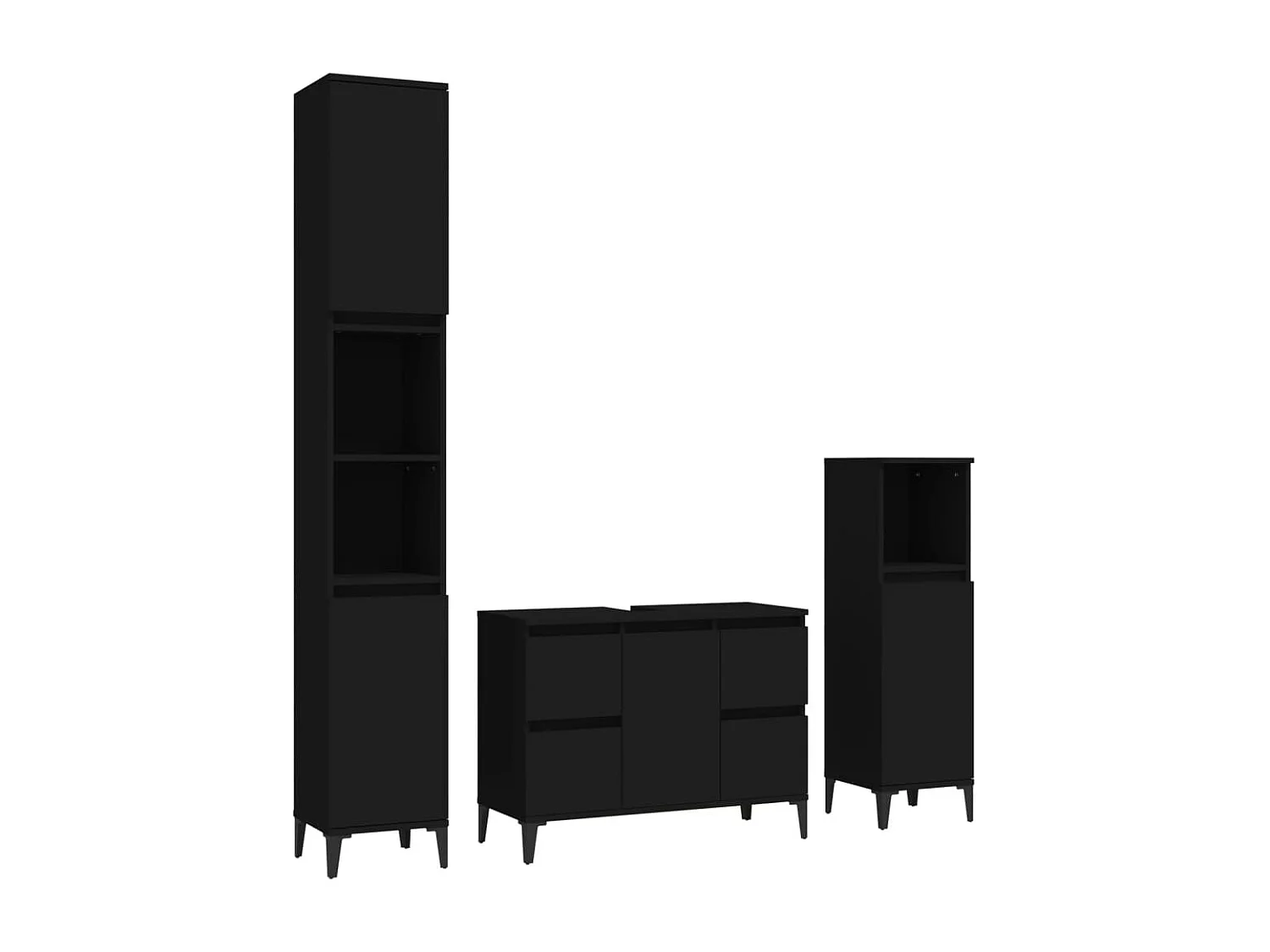 Badezimmermöbel-Set, 3-teilig, schwarzes Holzwerkstoff