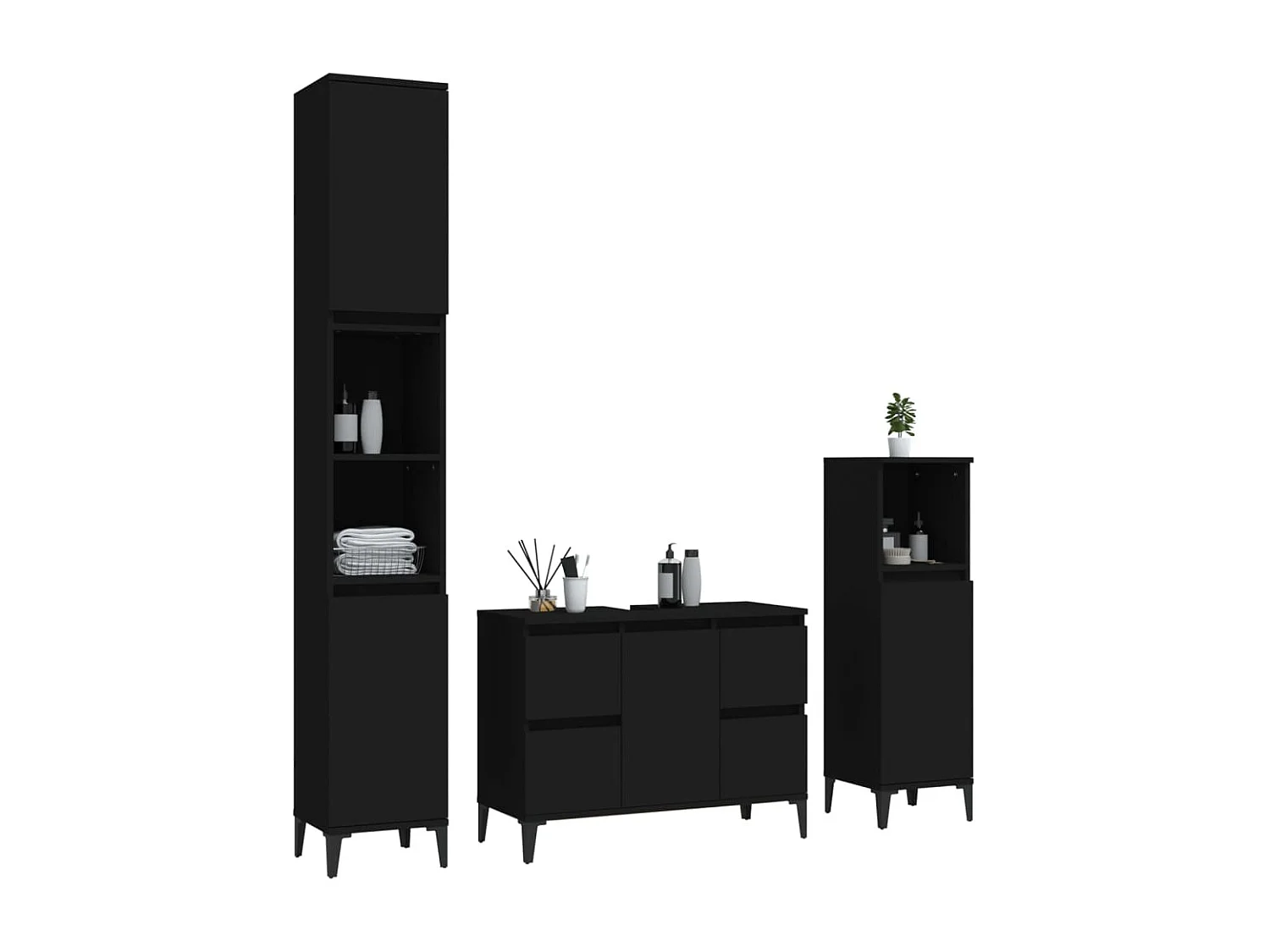 Badezimmermöbel-Set, 3-teilig, schwarzes Holzwerkstoff