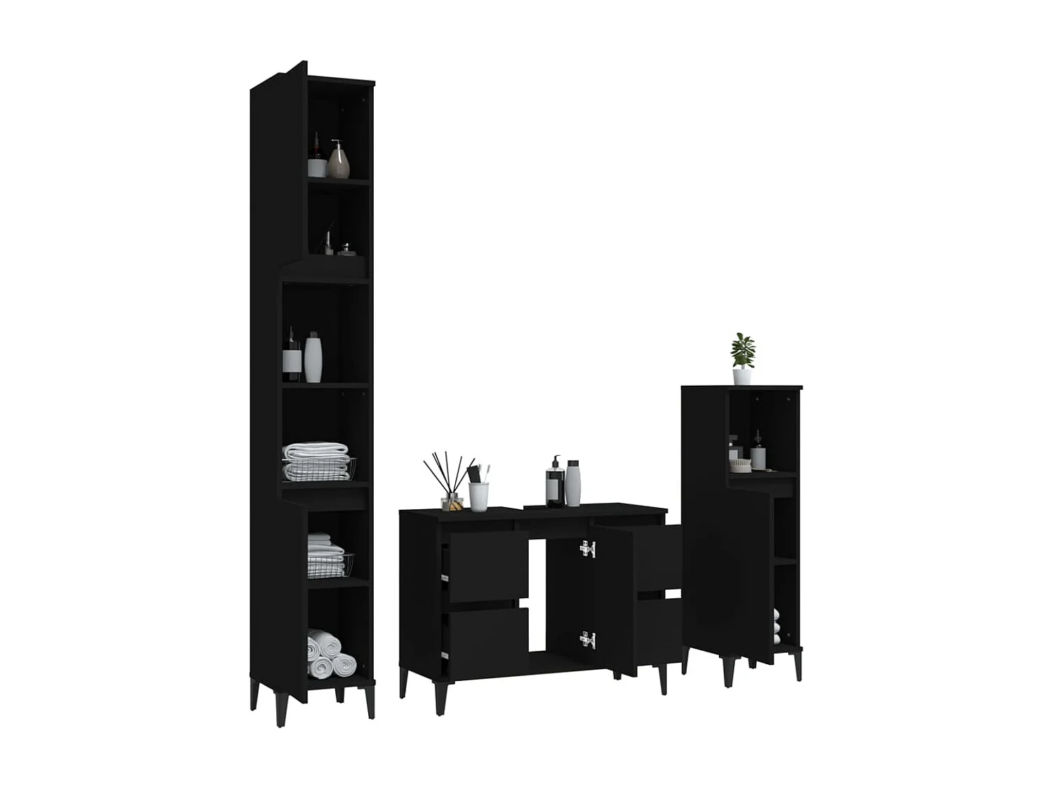 Badezimmermöbel-Set, 3-teilig, schwarzes Holzwerkstoff