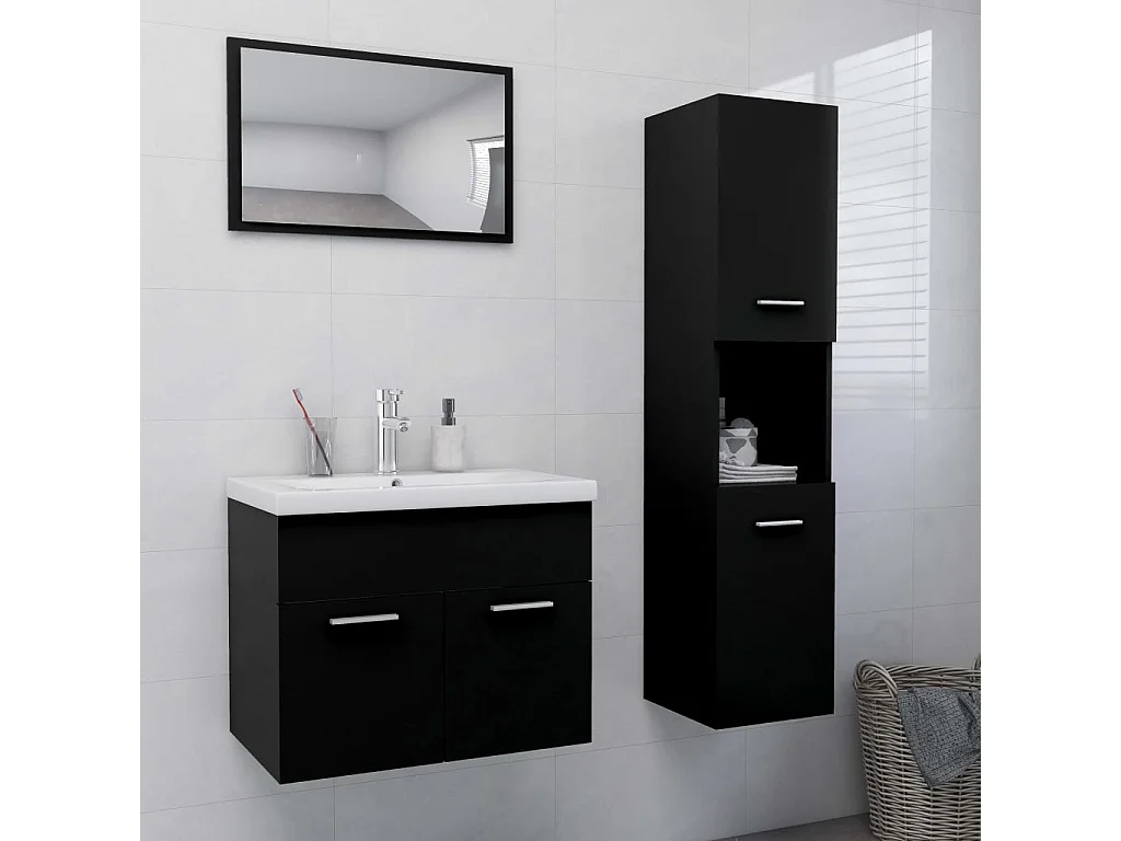 Ensemble de meubles de salle de bain Noir Bois d'ingénierie