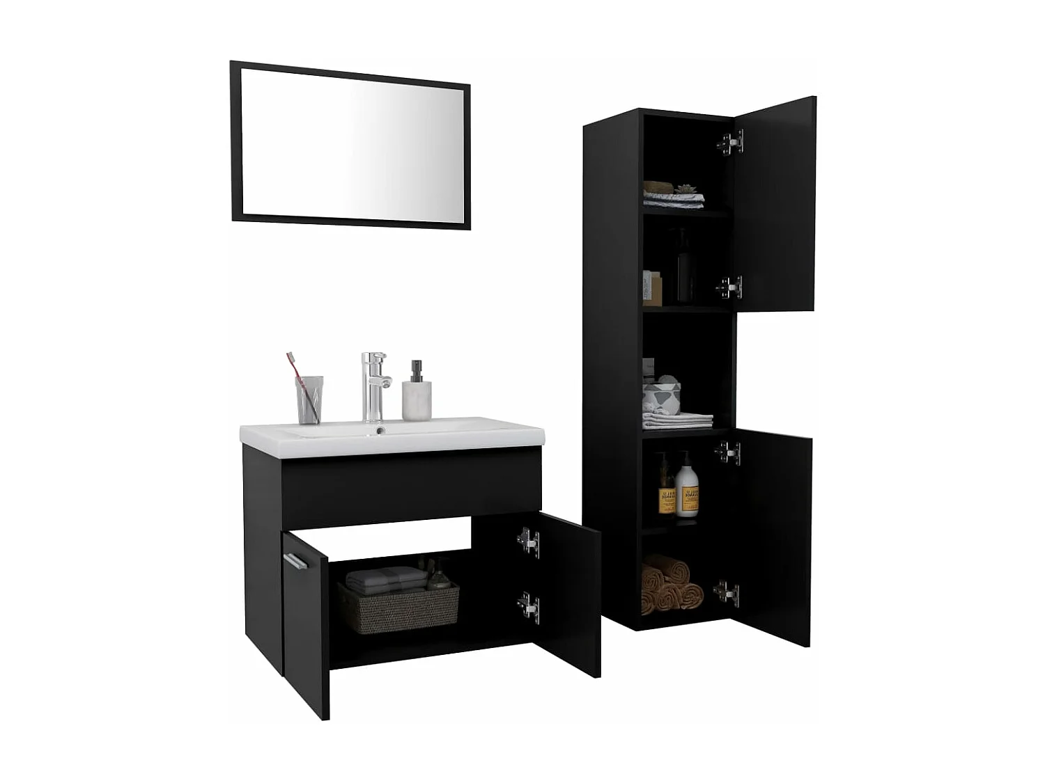 Ensemble de meubles de salle de bain Noir Bois d'ingénierie