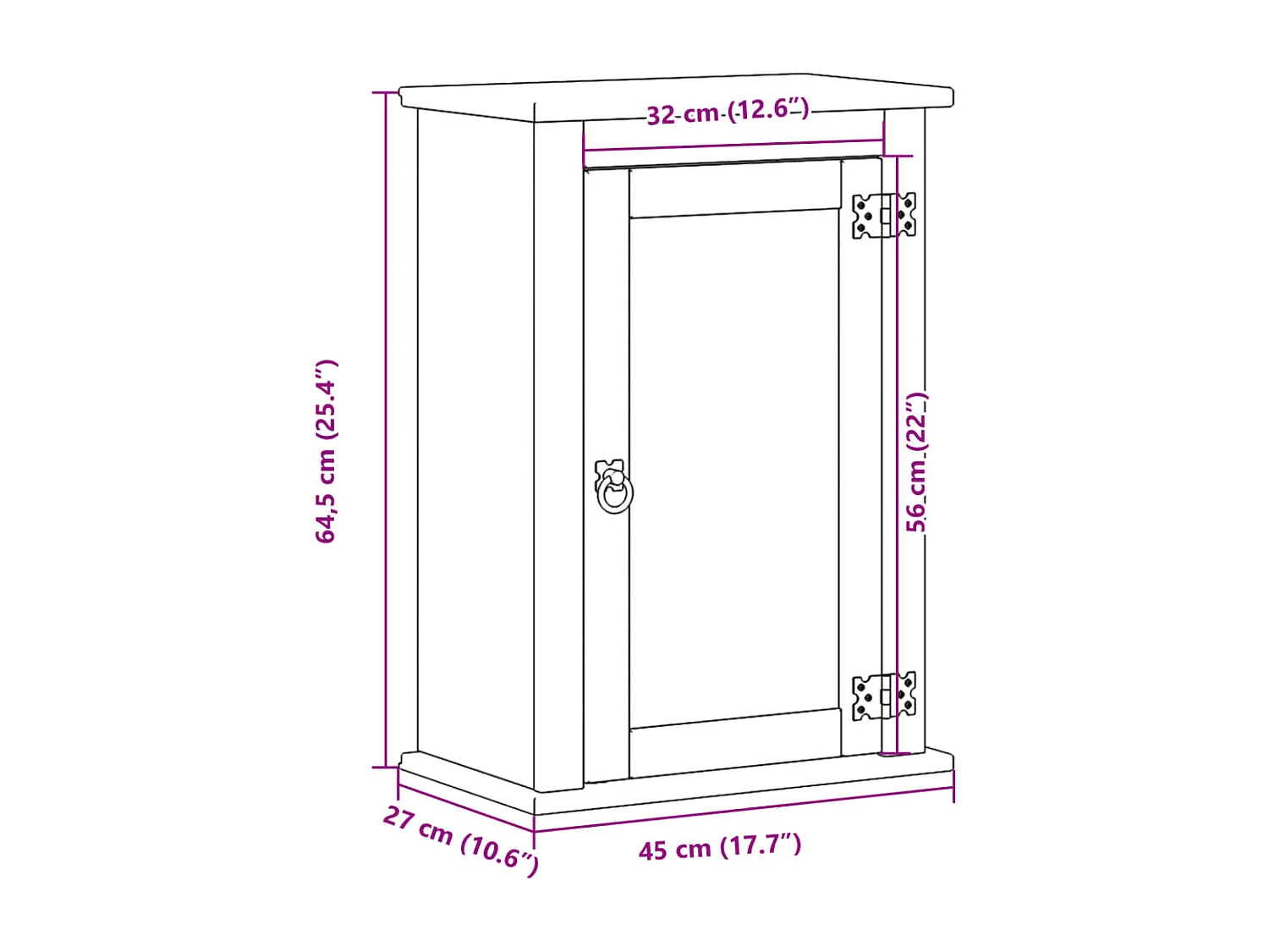 Armário de parede para banheiro em madeira maciça de pinho Corona