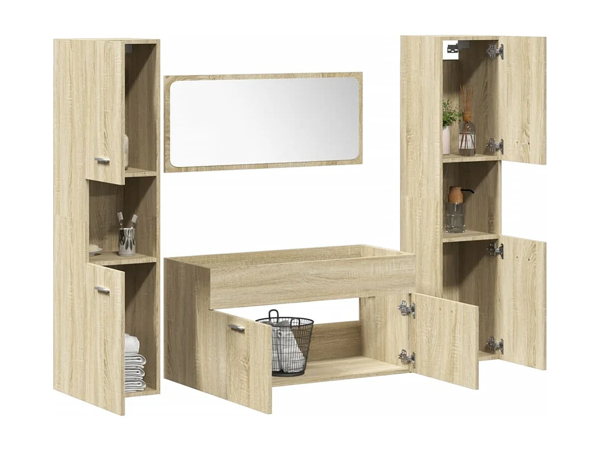 Conjunto de toucador de banheiro Sonoma Oak de 4 peças