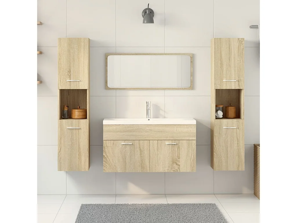 Conjunto de toucador de banheiro Sonoma Oak de 4 peças