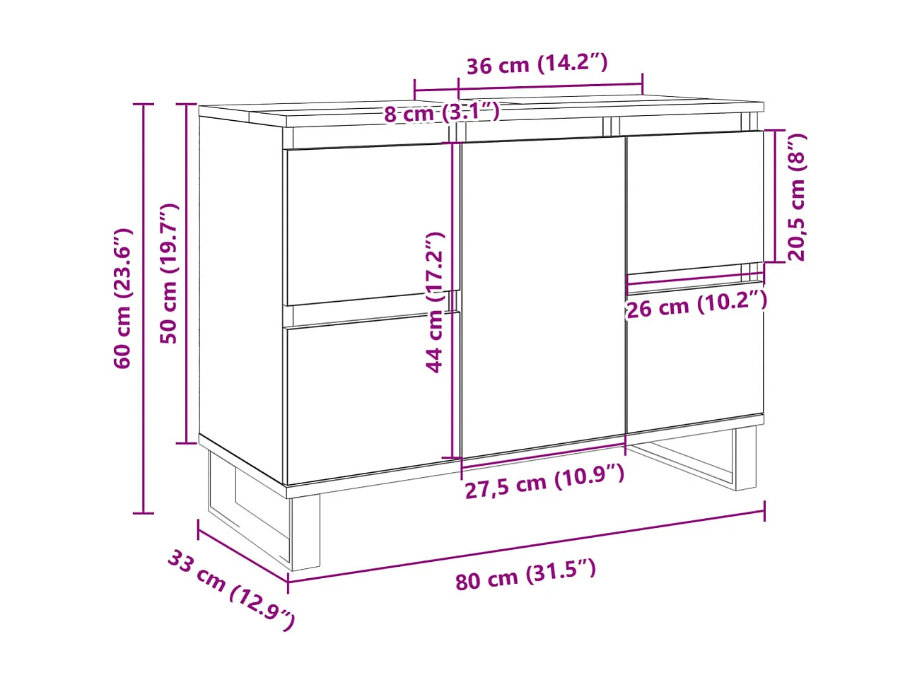Armoire salle de bain chêne sonoma 80x33x60cm bois d'ingénierie