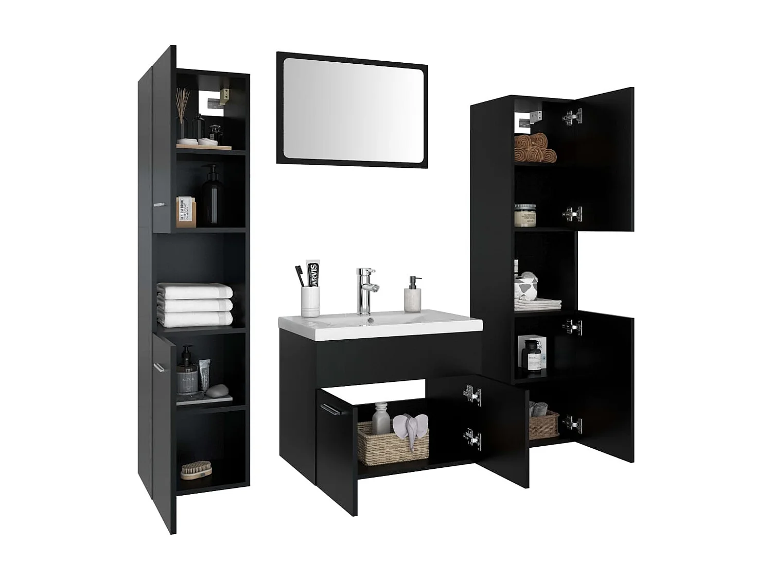 Ensemble de meubles de salle de bain Noir Aggloméré