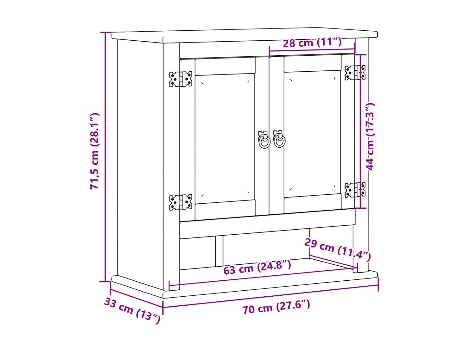 Badezimmer-Wandschrank Corona aus massivem Kiefernholz