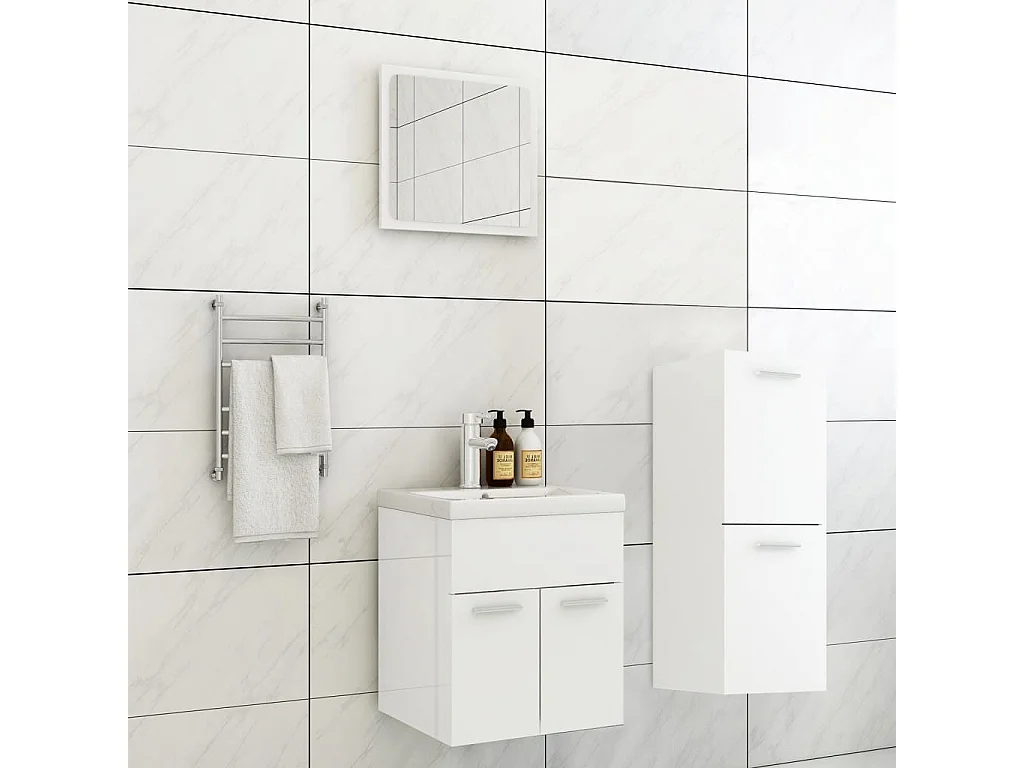 Badezimmermöbel-Set. Glänzend weiße Spanplatte