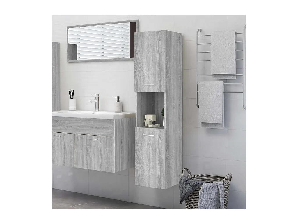 Mobile da bagno Sonoma grigio 30x30x130 cm MDF