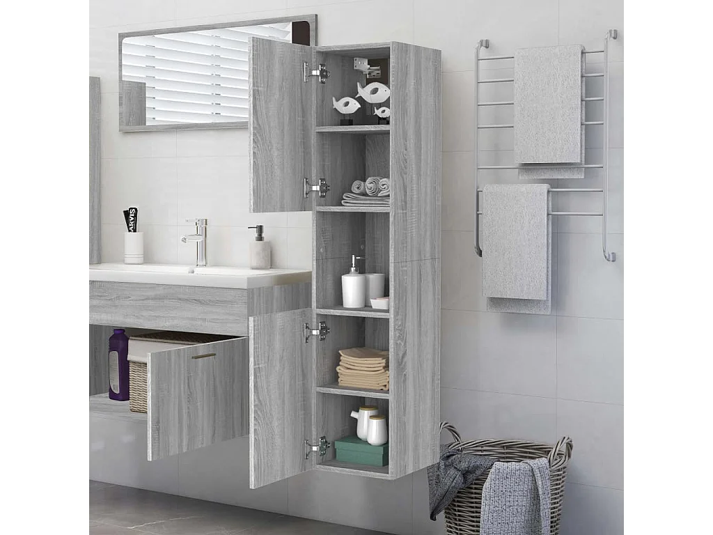 Armoire de bain Sonoma gris 30x30x130 cm Bois d'ingénierie