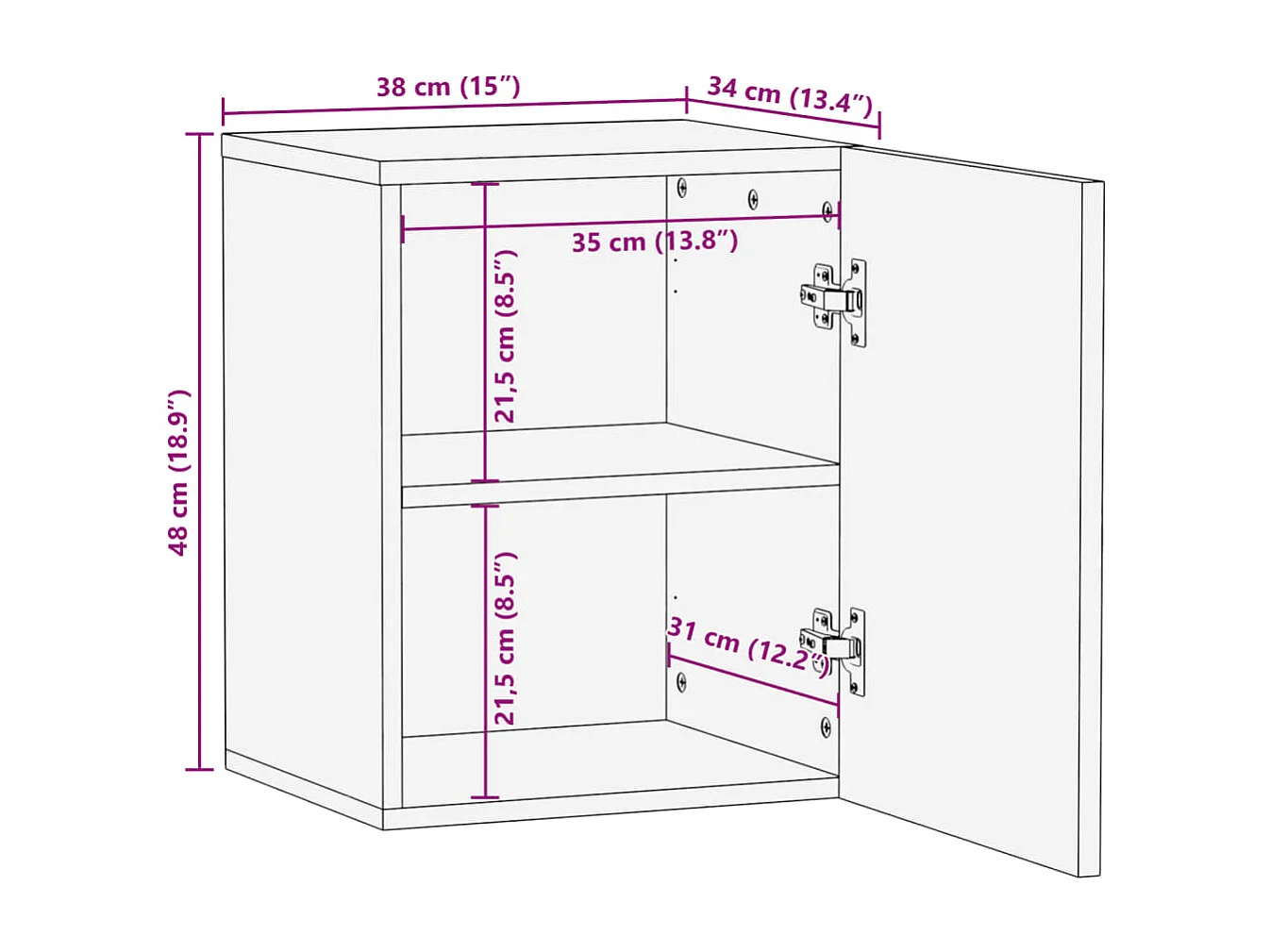 Badezimmer-Wandschrank 38x34x48cm aus massivem Mangoholz