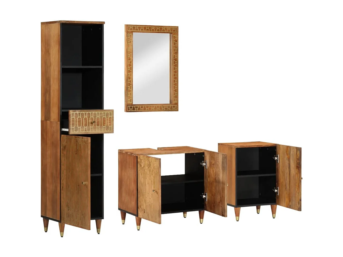 Set di mobili da bagno da 4 pezzi in legno massello di mango