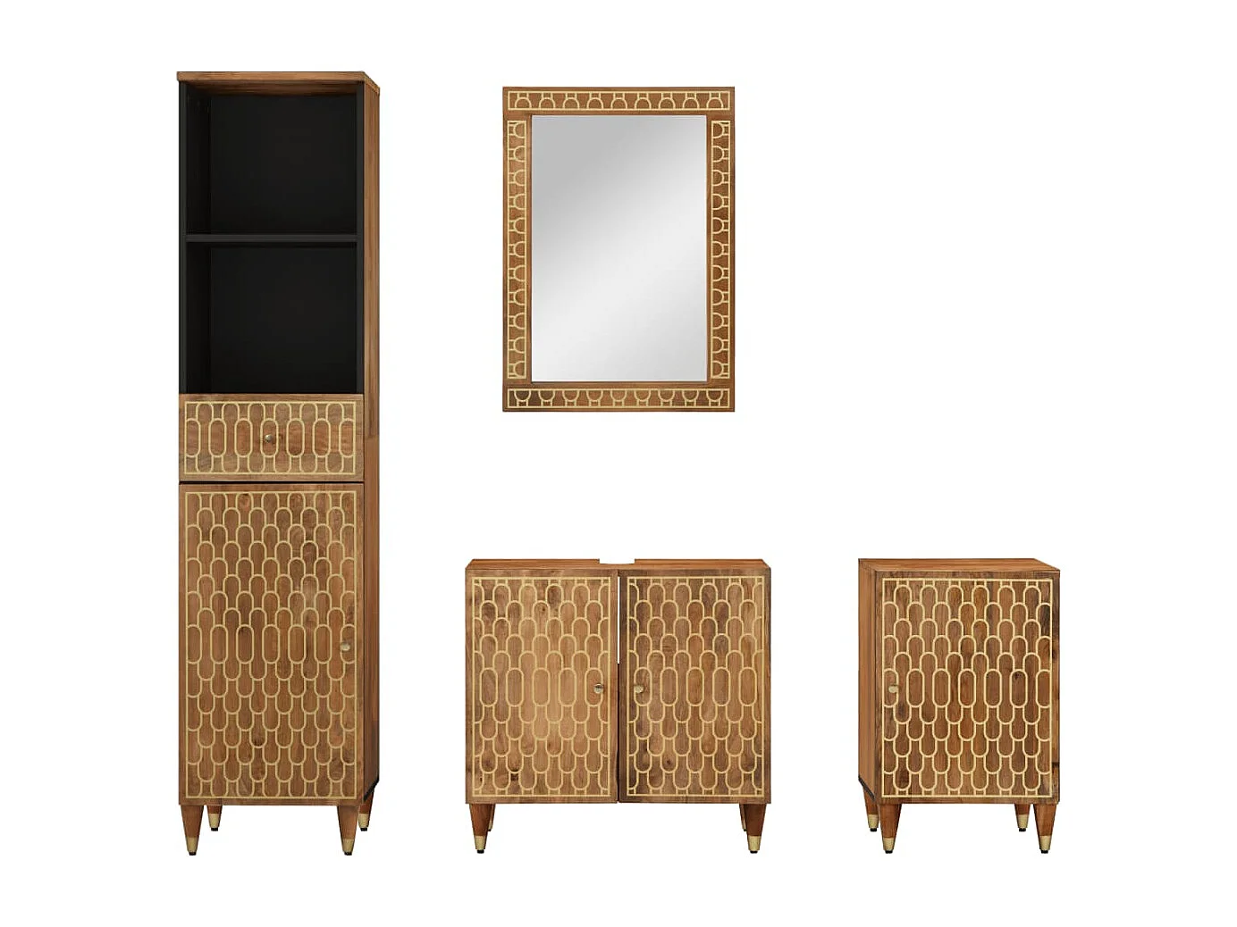 Set di mobili da bagno da 4 pezzi in legno massello di mango