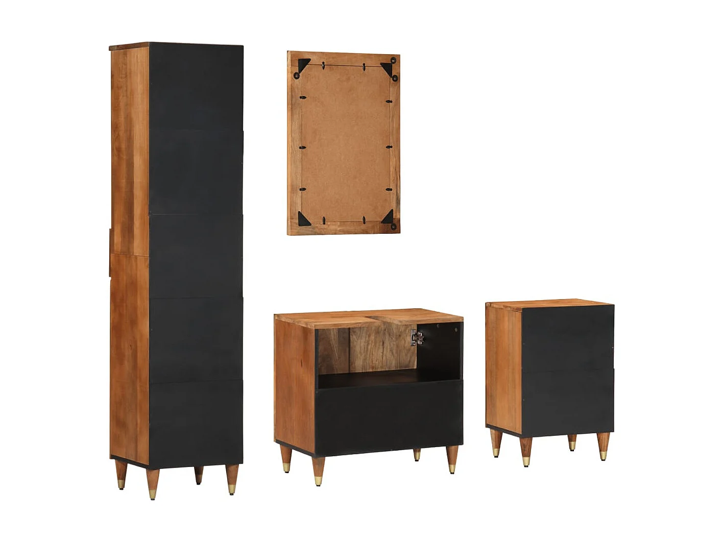 Set di mobili da bagno da 4 pezzi in legno massello di mango