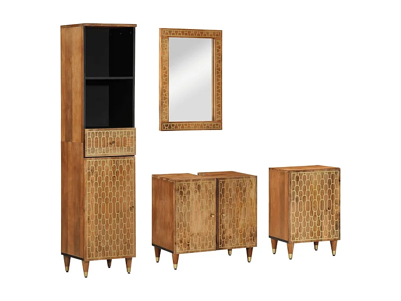 Juego de muebles de baño de madera maciza de mango de 4 piezas.