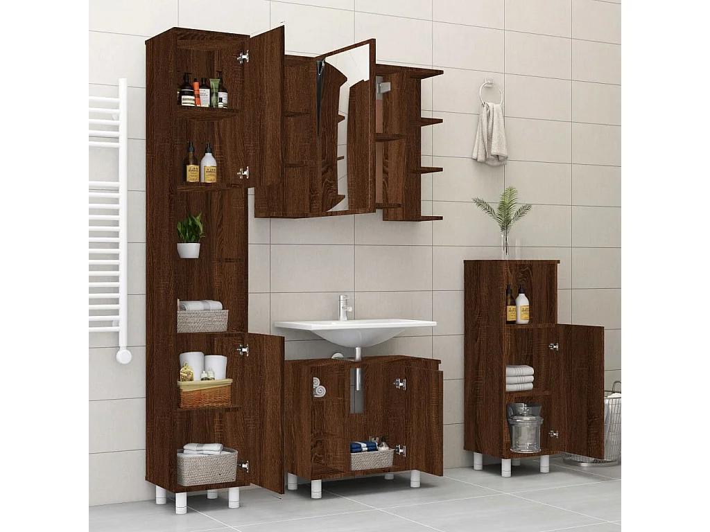 Ensemble d'armoires de salle de bain 4 pcs chêne marron